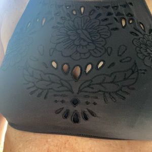 Billabong, High neck bikini top, laser cut outs, crisscross back. Medium
